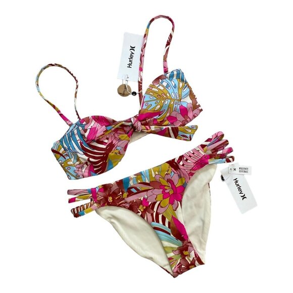 Hurley Swimwear Women's Bikini Palm Paradise Bandeau‎ Multicolor Size Small